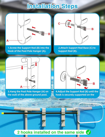 3-Hook Adjustable Heavy-Duty Pool Pole Hanger