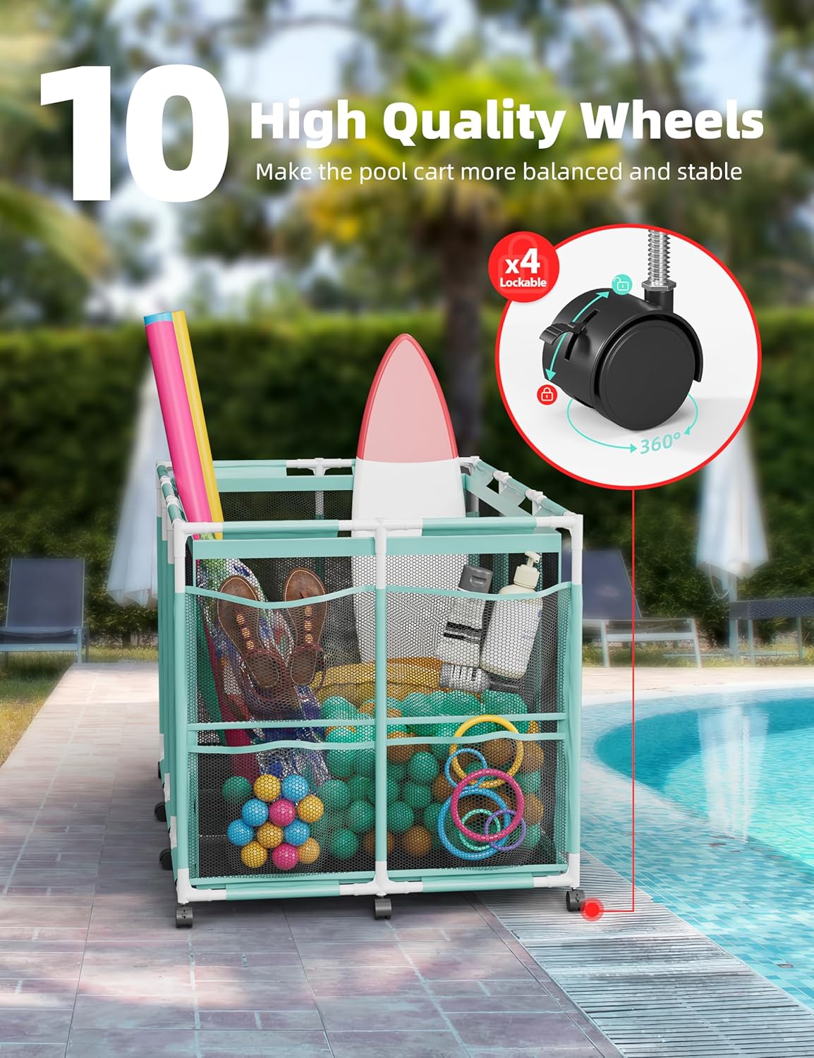 Outdoor Mesh Rolling Pool Float/Toy Storage Bin
