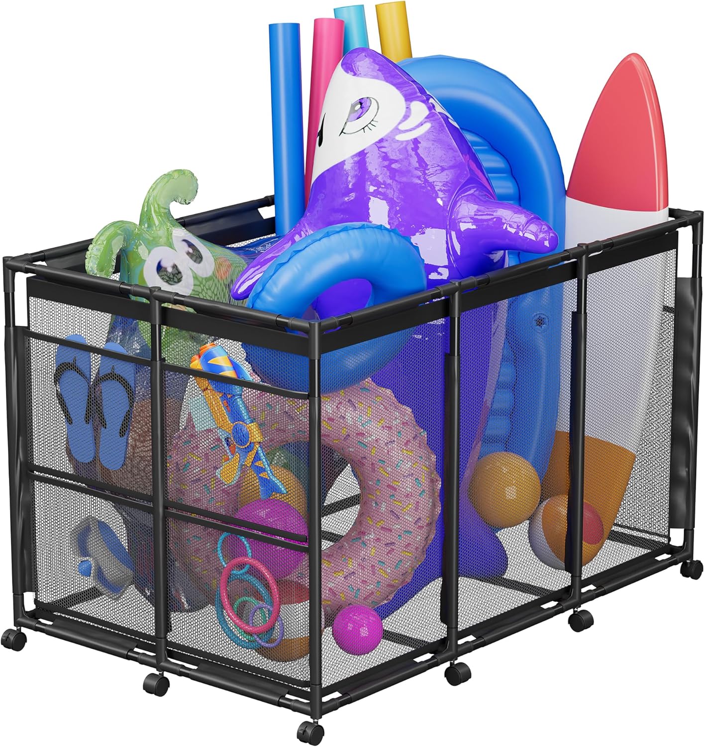 Outdoor Mesh Rolling Pool Float/Toy Storage Bin