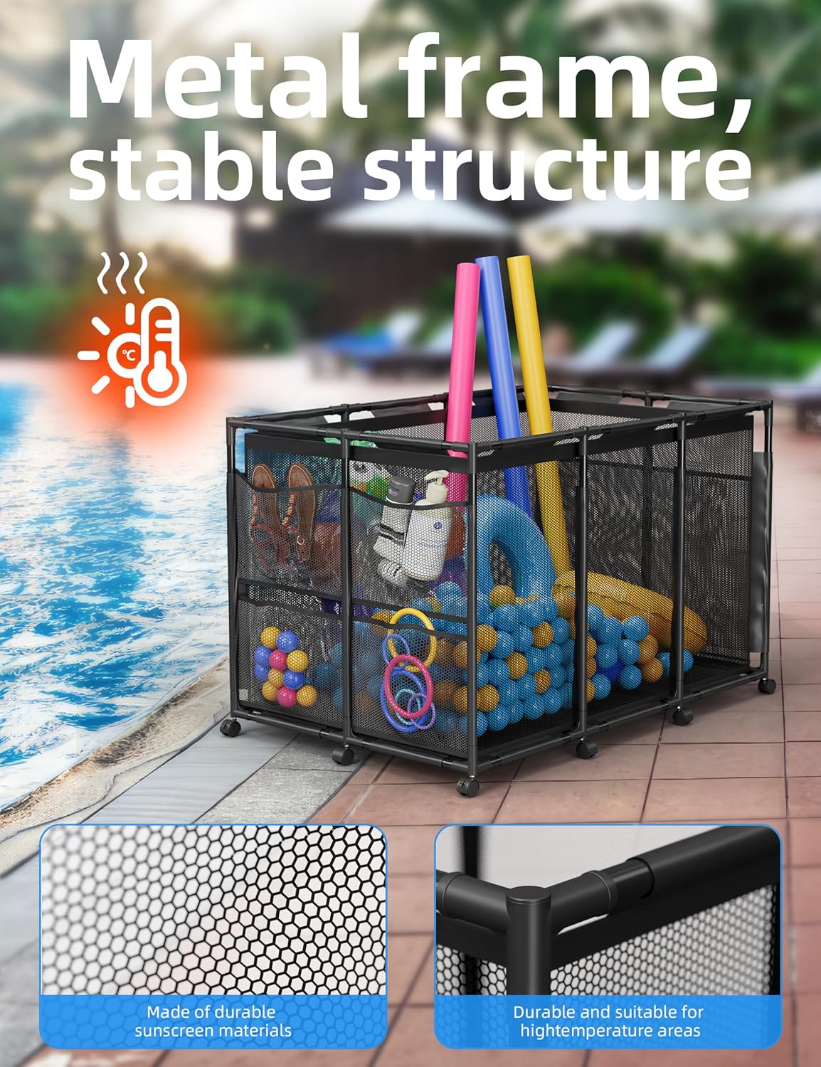 Outdoor Mesh Rolling Pool Float/Toy Storage Bin