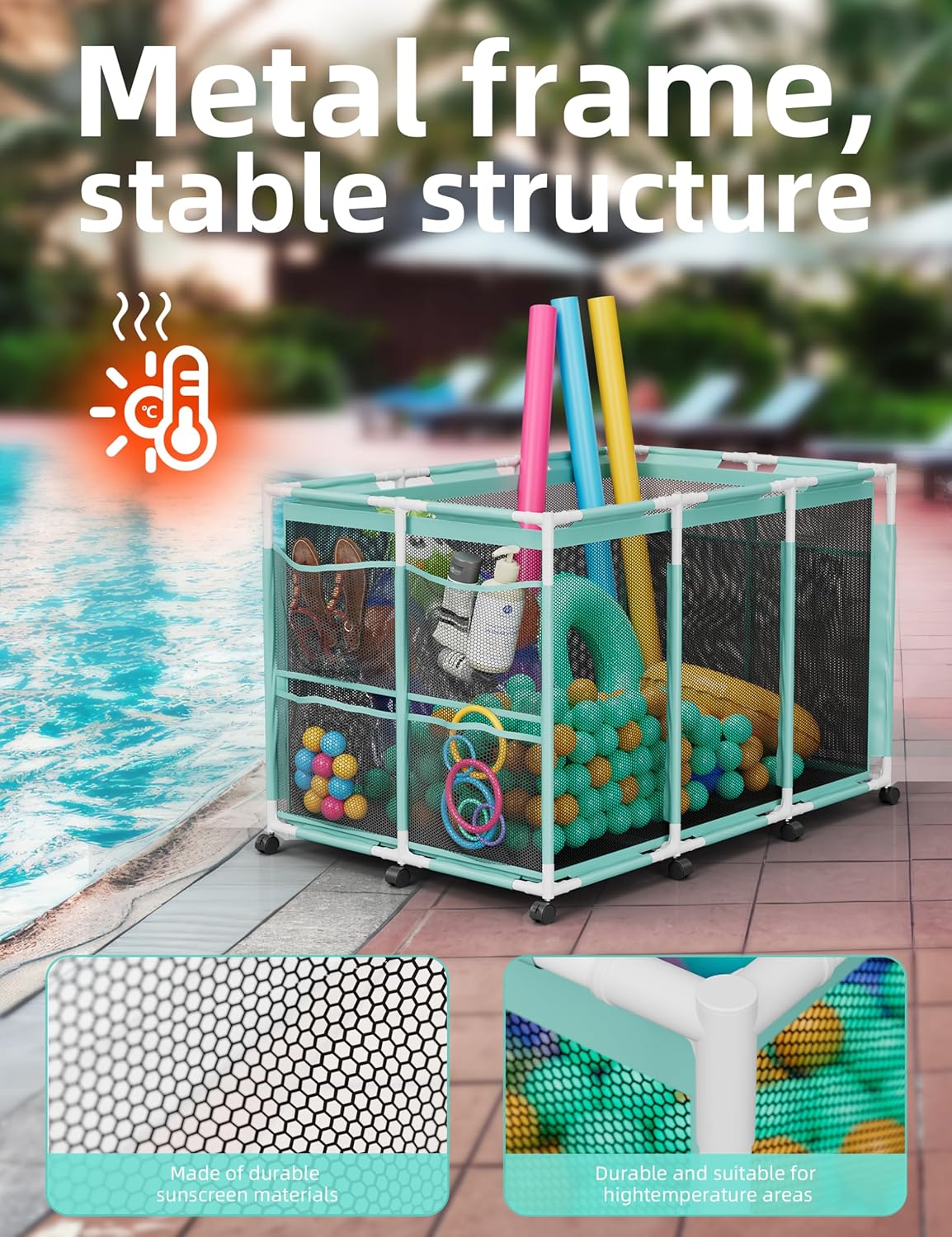 Outdoor Mesh Rolling Pool Float/Toy Storage Bin