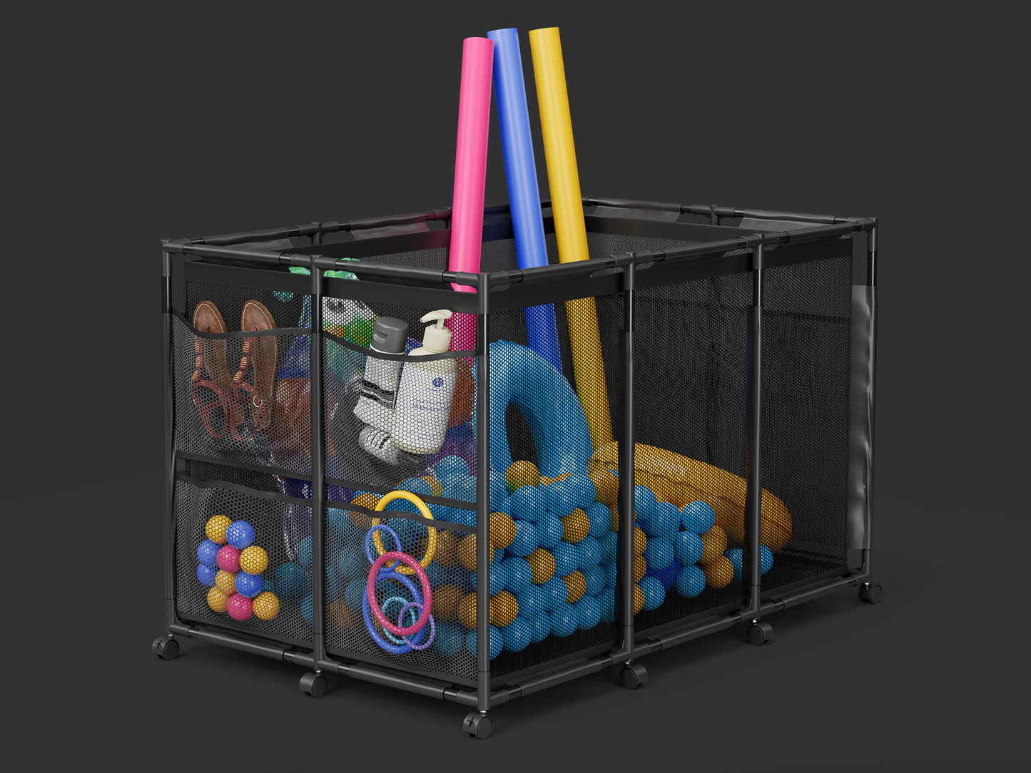 Outdoor Mesh Rolling Pool Float/Toy Storage Bin